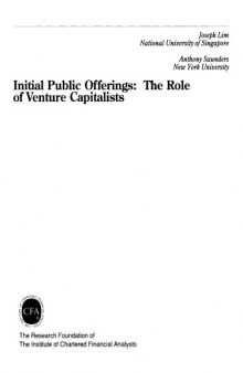 Initial Public Offerings:  The Role of Venture Capitalists