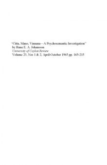 University of Ceylon Review Citta, mano, viññāṇa - a psychosemantic Investigation