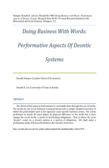 Doing Business with Words: Performative Aspects of Deontic Systems   