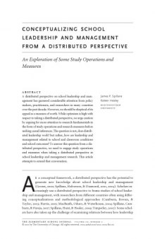 Conceptualizing School Leadership and Management from a Distributed Perspective: An Exploration of Some Study Operations and Measures