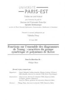 Fonctions sur l'ensemble des diagrammes de Young : caractères du groupe symétrique et polyn [PhD thesis]