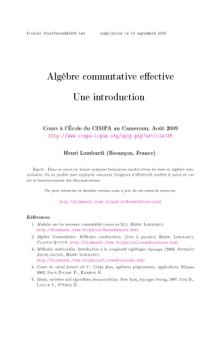 Algèbre commutative effective: Une introduction (Cours à l’École du CIMPA au Cameroun. Août 2009)