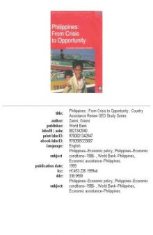 Philippines: from crisis to opportunity : country assistance review
