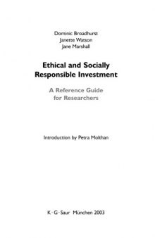Ethical and Socially Responsible Investment 