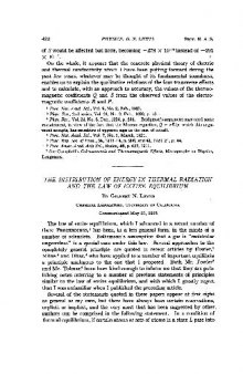 The Distribution of Energy in Thermal Radiation and the Law of Entire Equilibrium