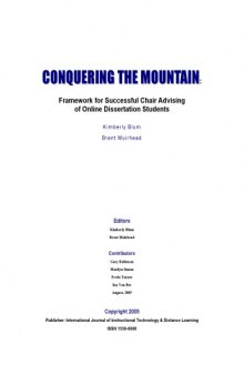 CONQUERING THE MOUNTAIN: Framework for Successful Chair Advising of Online Dissertation Students