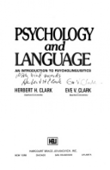 Psychology and Language: An Introduction to Psycholinguistics