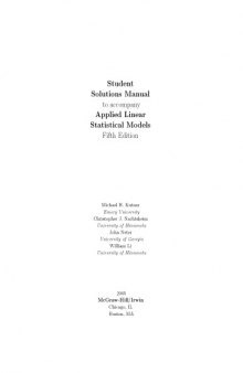 Applied Linear Statistical Models 5th Edition - Student's Solutions Manual