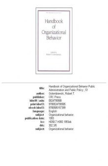 Handbook of Organizational Behavior (Public Administration and Public Policy)