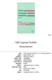 Child Language Disability (V. 2: Multilingual Matters) Volume 3
