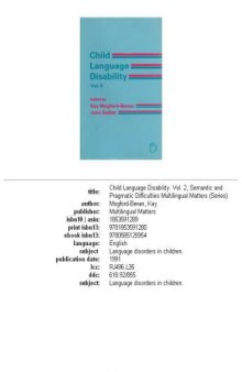 Child Language Disability: Semantic and pragmatic difficulties