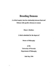 Breeding Demons: A critical enquiry into the relationship between Kant and Deleuze with specific reference to women