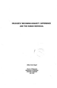 Deleuze's ''Becoming-Subject'': Difference and the Human Individual