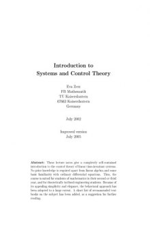 Introduction to Systems and Control Theory [Lecture notes]