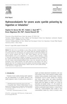 Hydroxocobalamin for severe acute cyanide poisoning by ingestion or inhalation