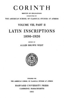 Latin Inscriptions, 1896-1926 