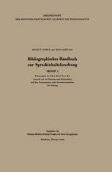 Bibliographisches Handbuch zur Sprachinhaltsforschung: Beiheft 1