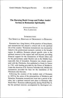 Greek Orthodox Theological Review 52:1-4 The Burning Bush Group and Father Andre Scrima in Romanian Spirituality