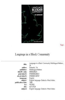 Language in a Black Community (Multilingual Matters)