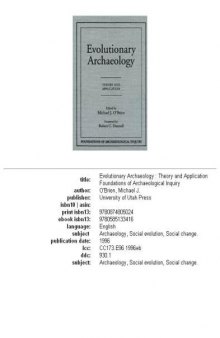 Evolutionary Archaeology: Theory and Application (Foundations of Archaeological Inquiry)