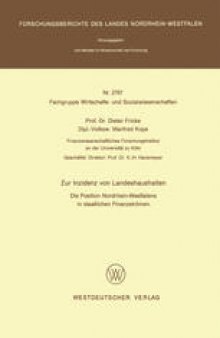 Zur Inzidenz von Landeshaushalten: Die Position Nordrhein-Westfalens in staatlichen Finanzströmen