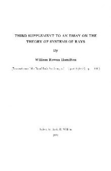 Third Supplement to an Essay on the Theory of Systems of Rays