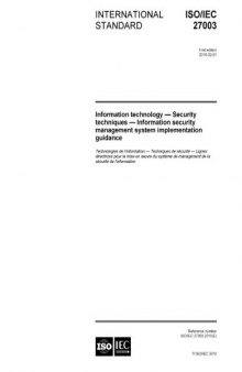 ISO/IEC 27003:2010, Information technology - Security techniques - Information security management system implementation guidance