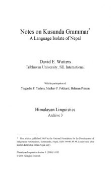 Notes on Kusunda grammar : (a language isolate of Nepal)