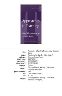 Approaches to Teaching (Thinking About Education Series) (1998)