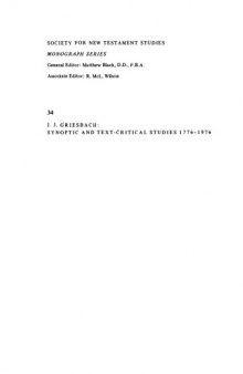 J. J. Griesbach: Synoptic and Text - Critical Studies 1776-1976 