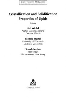 Crystallization and Solidification Properties of Lipids