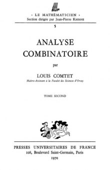 Analyse combinatoire, tome 2
