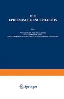 Die Epidemische Encephalitis: Heft 30