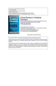 Critical Reviews in Analytical Chemistry