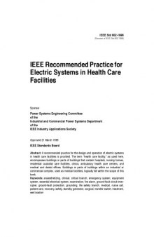 IEEE Recommended Practice for Electric Systems in Health Care Facilities, 602-1996: IEEE White Book 
