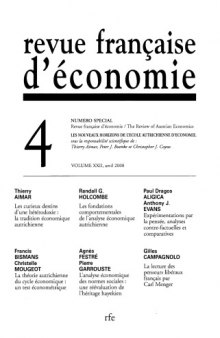 Revue française d'économie XXII 4 avril 2008 &Eacute;conomie autrichienne