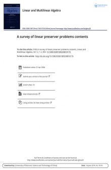 A Survey of Linear Preserver Problems