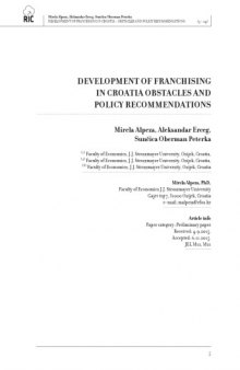 DEVELOPMENT OF FRANCHISING IN CROATIA OBSTACLES AND POLICY RECOMMENDATIONS
