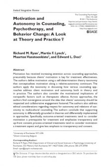 [Article] Motivation and Autonomy in Counseling, Psychotherapy, and Behavior Change: A Look at Theory and Practice
