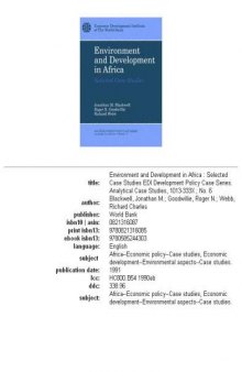 Environment and Development in Africa: Selected Case Studies (E D I Development Policy Case Series Analytical Case Studies) (No. 6)