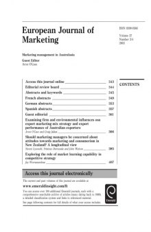 Marketing Management In Australasia (European Journal of Marketing, Volume 37, Number 3 4, 2003)