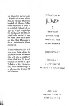 Philosophies of Judaism: History of Jewish Philosophy from Biblical Times.....
