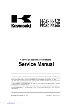 Kawasaki FE120 FE170  FE250 FE290 FE350 FE400 4–stroke air-cooled gasoline engine Service Manual