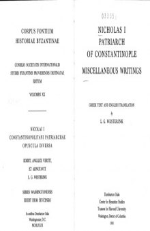 Nicholas I, Patriarch of Constantinople: Miscellaneous Writings