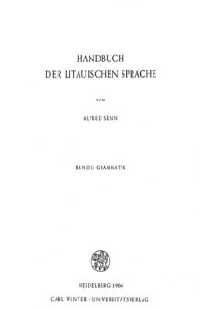 Handbuch der litauischen Sprache. Band I: Grammatik