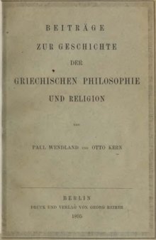 Beiträge zur Geschichte der Griechischen Philosophie und Religion