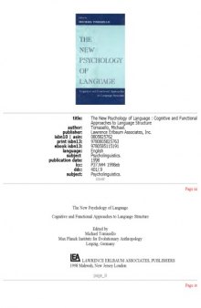 The New Psychology of Language: Cognitive and Functional Approaches To Language Structure,