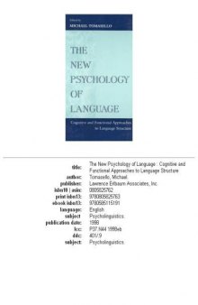 The new psychology of language: cognitive and functional approaches to language structure, Volume 1  