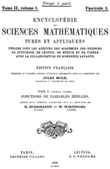 Encyclopedie des sciences mathematiques. II 1. Fonctions de variables reelles