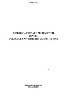 Metodica predarii matematicii pentru colegiile univestitare de institutori